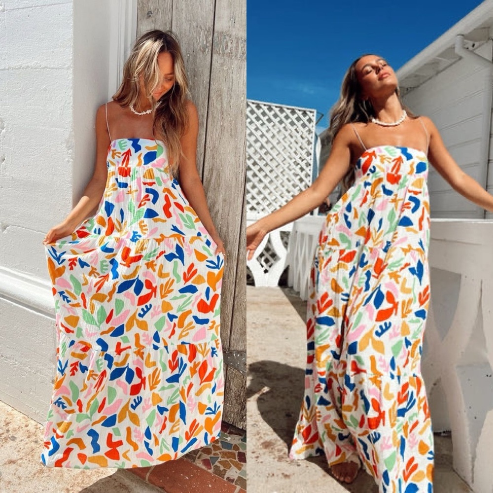 Show Me Your MuMu White Maxi Dress with Multicolor Abstract Print